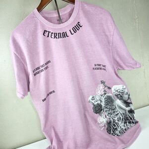 NOVA MEN Eternal Love Angel Rose Acid Wash T-Shirt Men’s Small Pink